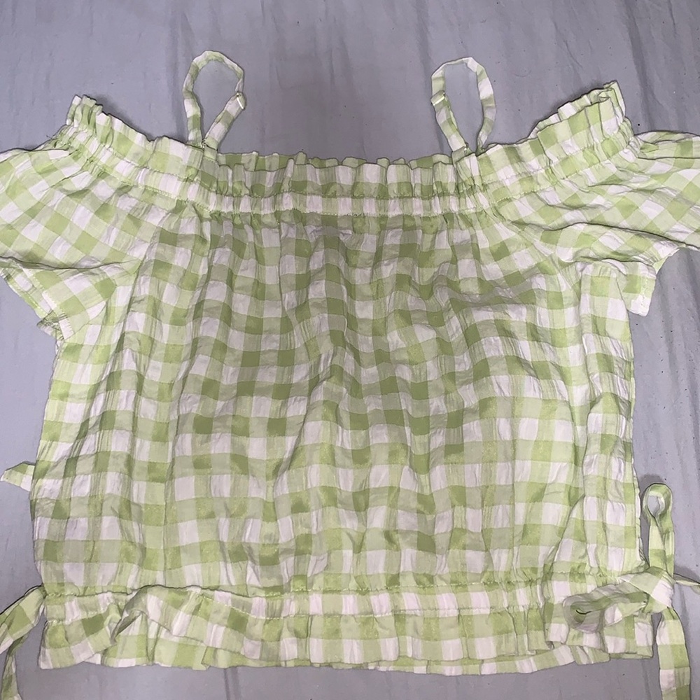 Plaid off the shoulder top